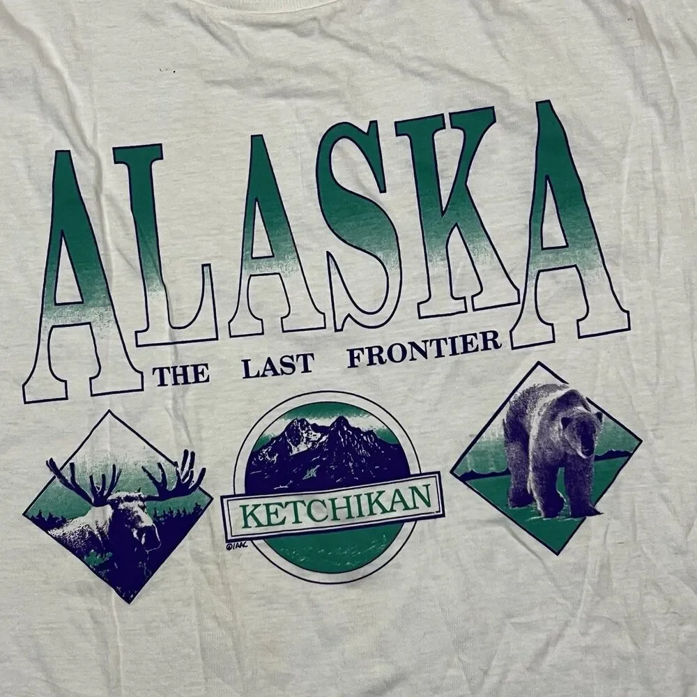 Vintage 90s Single Stitch Alaska The Last Frontier Bear Moosee Shirt Mens XL - Picture 3 of 9